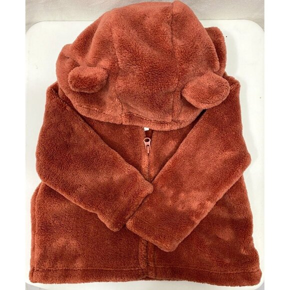 Carters 3-6 Months Hoodie Jacket Sherpa Fleece Fuzzy Zip Jacket Cinnamon - Picture 2 of 6